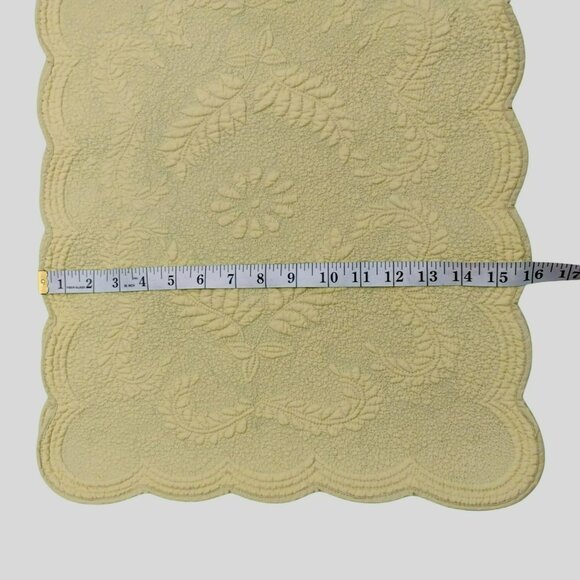 Yellow Quilted Scalloped Table Runner 16x86 Reversible Floral Cotton Cottagecore - Picture 3 of 4
